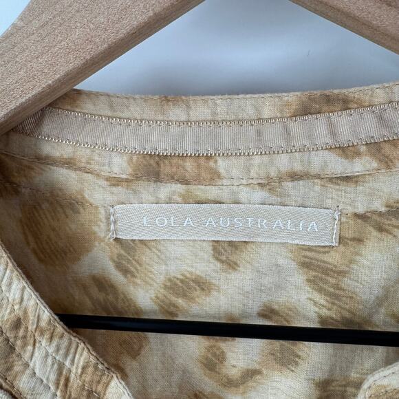 Lola Australia Leopard Print Cotton Boho Tiered Midi Dress Tan Beige Size M - Picture 3 of 9